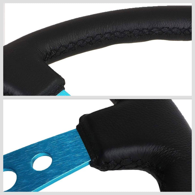 Black Leather/Blue Round Holes 350mm 3" Deep ST-006NB NRG Steering Wheel+Horn-Interior-BuildFastCar