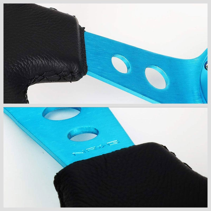 Black Leather/Blue Round Holes 350mm 3" Deep ST-006NB NRG Steering Wheel+Horn-Interior-BuildFastCar