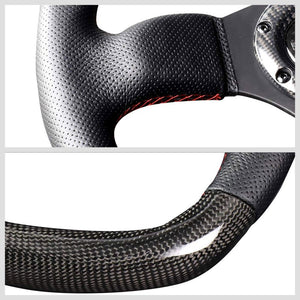 Black Leather/Carbon Fiber D-Shape Flat Bottom 320mm ST-009CFRS NRG Steer Wheel-Interior-BuildFastCar