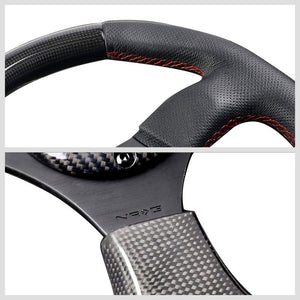 Black Leather/Carbon Fiber D-Shape Flat Bottom 320mm ST-009CFRS NRG Steer Wheel-Interior-BuildFastCar