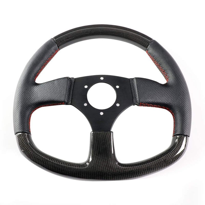 Black Leather/Carbon Fiber D-Shape Flat Bottom 320mm ST-009CFRS NRG Steer Wheel-Interior-BuildFastCar