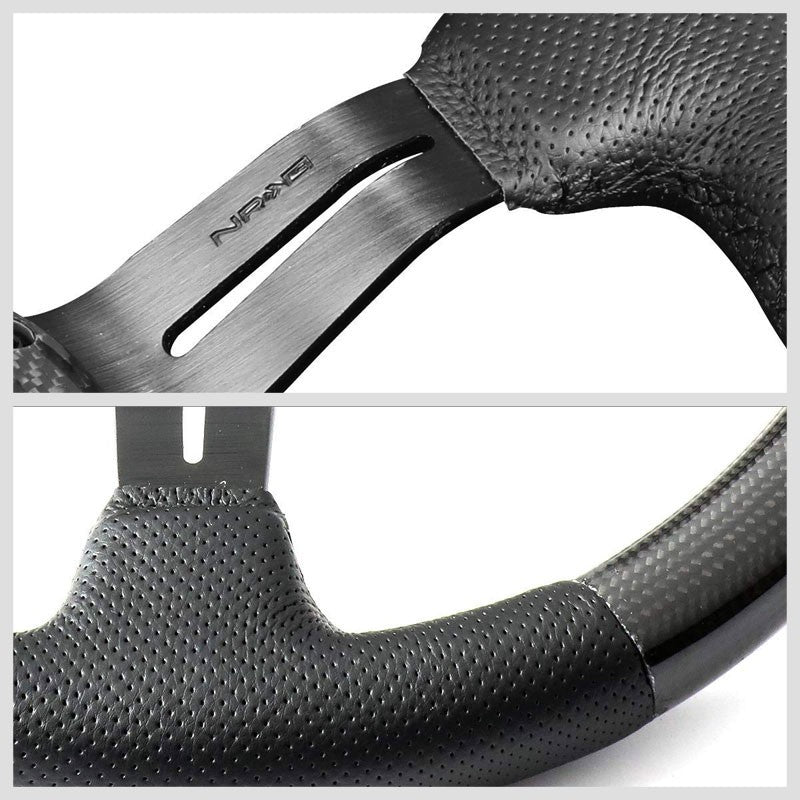 Carbon Fiber/Black Slit Hole 350mm 1.5" Deep ST-010CFBS NRG Steering Wheel+Horn-Interior-BuildFastCar