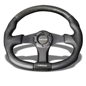 Carbon Fiber CenterFlat Bottom 350mm ST-013CFBK NRG Steering Wheel+Horn Button-Interior-BuildFastCar