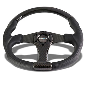 Black/Carbon Fiber Center Spoke 350mm ST-013CFCF NRG Steering Wheel+Horn Button-Interior-BuildFastCar