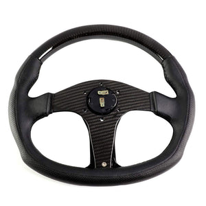 Black/Carbon Fiber Center Spoke 350mm ST-013CFCF NRG Steering Wheel+Horn Button-Interior-BuildFastCar