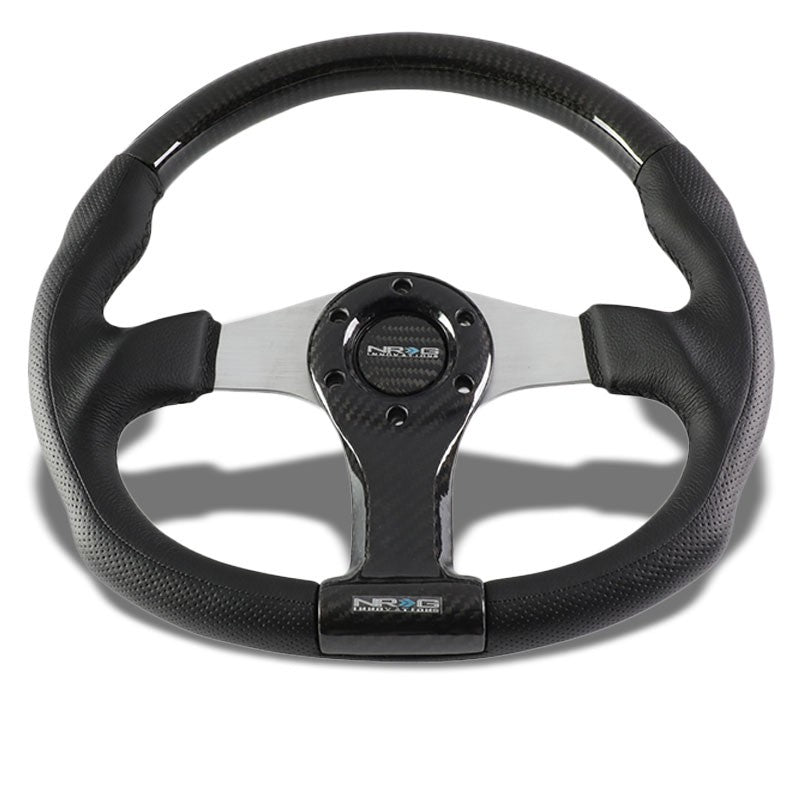 Silver Spoke/Carbon Fiber Center 350mm ST-013CFSL NRG Steering Wheel+Horn Button-Interior-BuildFastCar