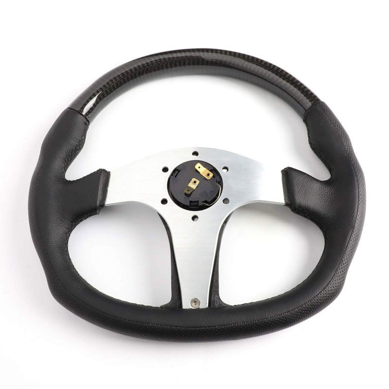 Silver Spoke/Carbon Fiber Center 350mm ST-013CFSL NRG Steering Wheel+Horn Button-Interior-BuildFastCar