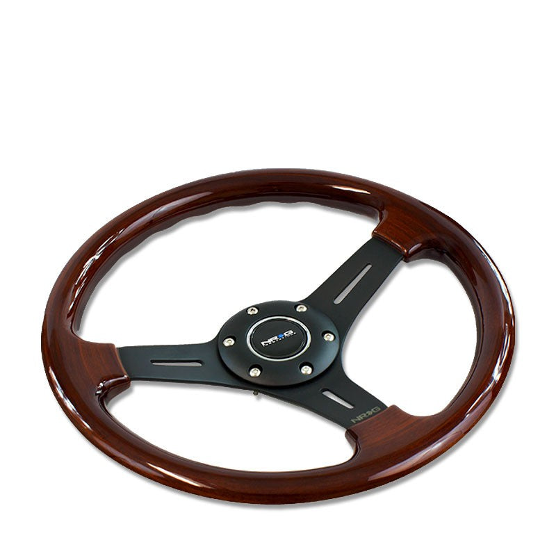 NRG Brown Wood Grain/Black 3 Spokes 2.0" Deep Dish 6-Bolt 350mm Steering Wheel-Interior-BuildFastCar