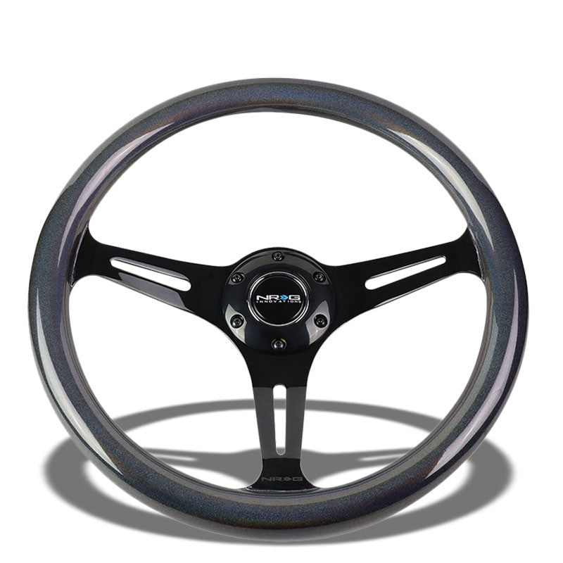 NRG Chameleon Sparkle Wood/Black 3 Spokes Deep Dish 6-Bolt 350mm Steering Wheel-Interior-BuildFastCar