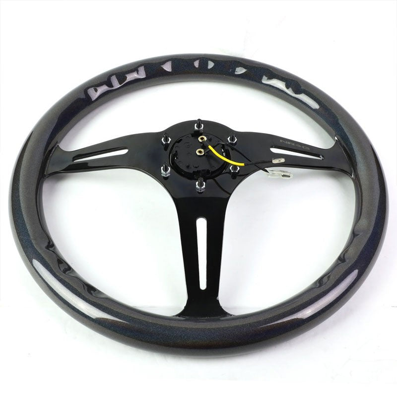 NRG Chameleon Sparkle Wood/Black 3 Spokes Deep Dish 6-Bolt 350mm Steering Wheel-Interior-BuildFastCar