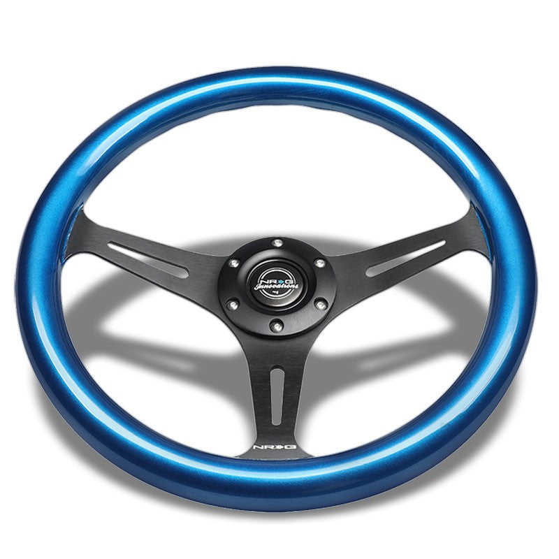 NRG ST-015BK-BL 305mm/2" Deep Dish Wood Grain Slit Holes Racing Steering Wheel-Steering Wheels & Accessories-BuildFastCar