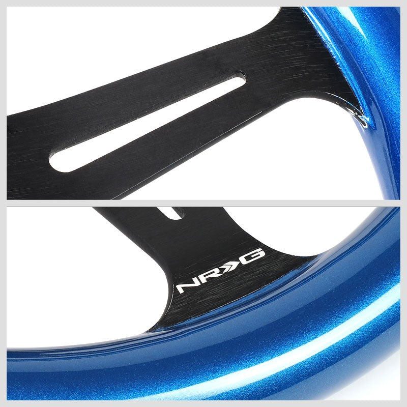 NRG ST-015BK-BL 305mm/2" Deep Dish Wood Grain Slit Holes Racing Steering Wheel-Steering Wheels & Accessories-BuildFastCar