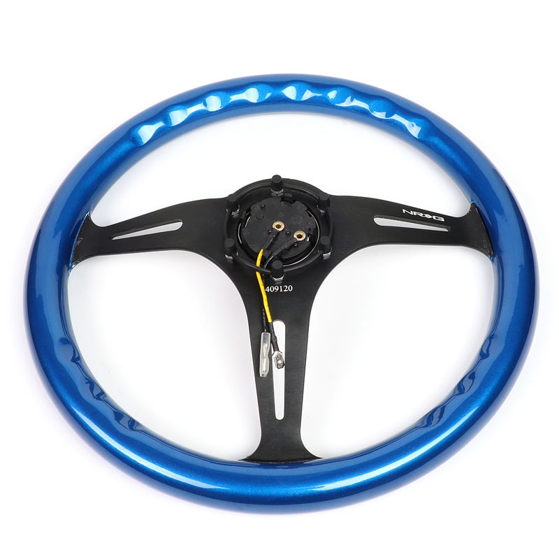 NRG ST-015BK-BL 305mm/2" Deep Dish Wood Grain Slit Holes Racing Steering Wheel-Steering Wheels & Accessories-BuildFastCar
