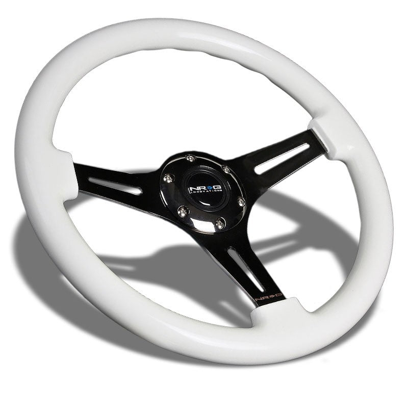 White Glow Green Wood Grain 350mm 2" Deep ST-015BK-GL NRG Steering Wheel+Horn-Interior-BuildFastCar