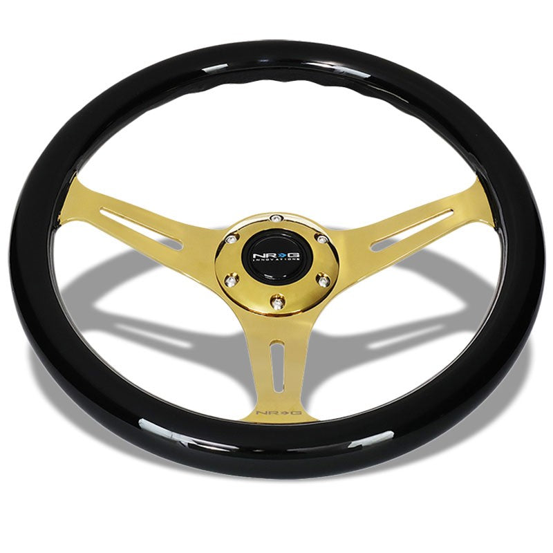 NRG ST-015CG-BK Black Wood/Gold Slit Holes 3 Spoke Steering Wheel+Horn Button-Interior-BuildFastCar