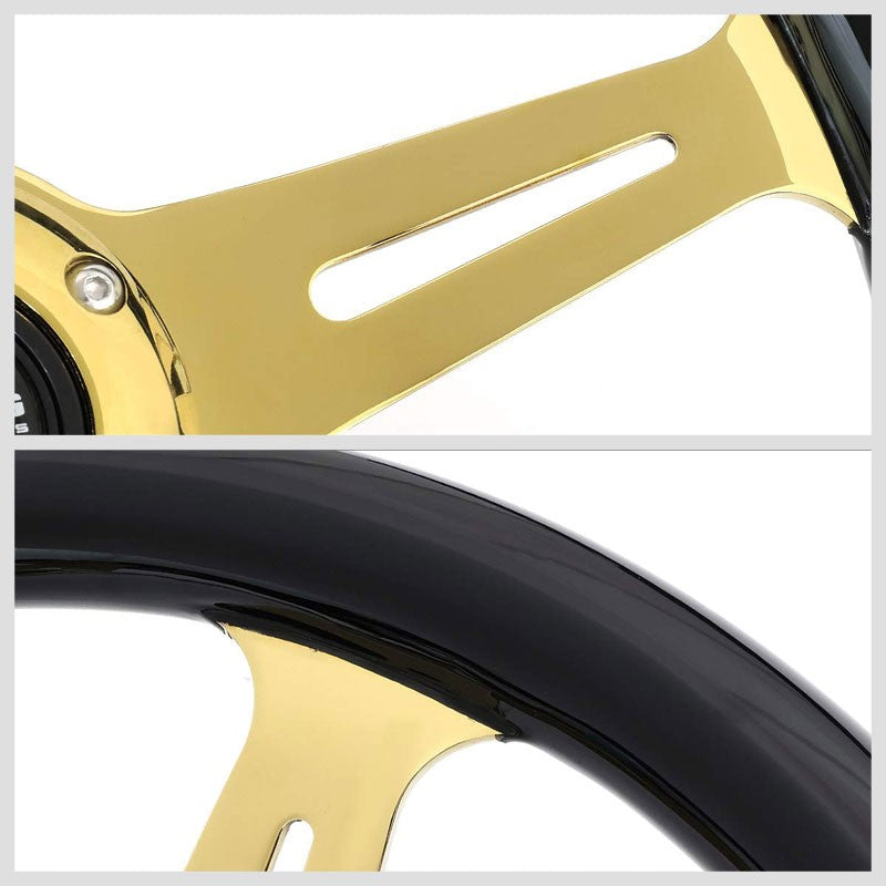 NRG ST-015CG-BK Black Wood/Gold Slit Holes 3 Spoke Steering Wheel+Horn Button-Interior-BuildFastCar