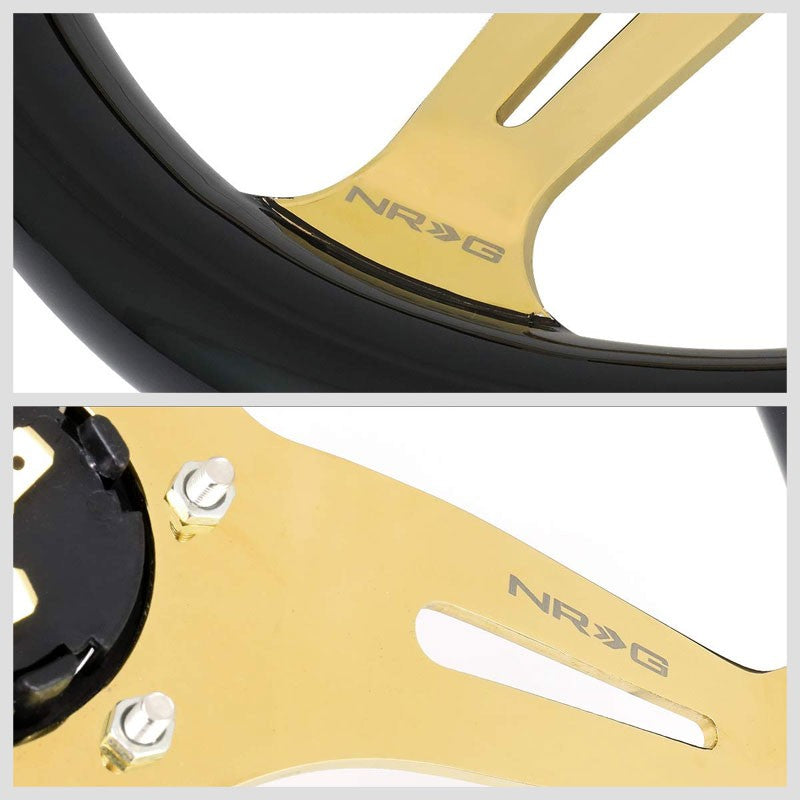 NRG ST-015CG-BK Black Wood/Gold Slit Holes 3 Spoke Steering Wheel+Horn Button-Interior-BuildFastCar