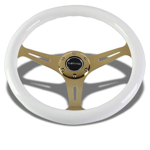 White Wood/Gold Slit Holes 350mm ST-015CG-WT NRG Steering Wheel+Horn Button-Interior-BuildFastCar