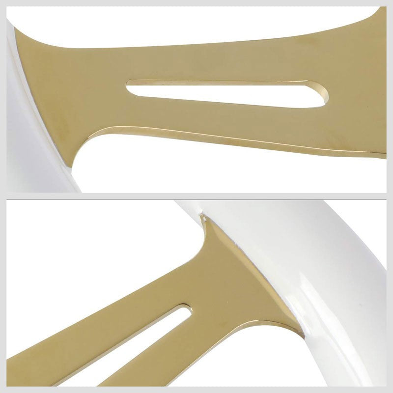 White Wood/Gold Slit Holes 350mm ST-015CG-WT NRG Steering Wheel+Horn Button-Interior-BuildFastCar