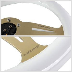 White Wood/Gold Slit Holes 350mm ST-015CG-WT NRG Steering Wheel+Horn Button-Interior-BuildFastCar