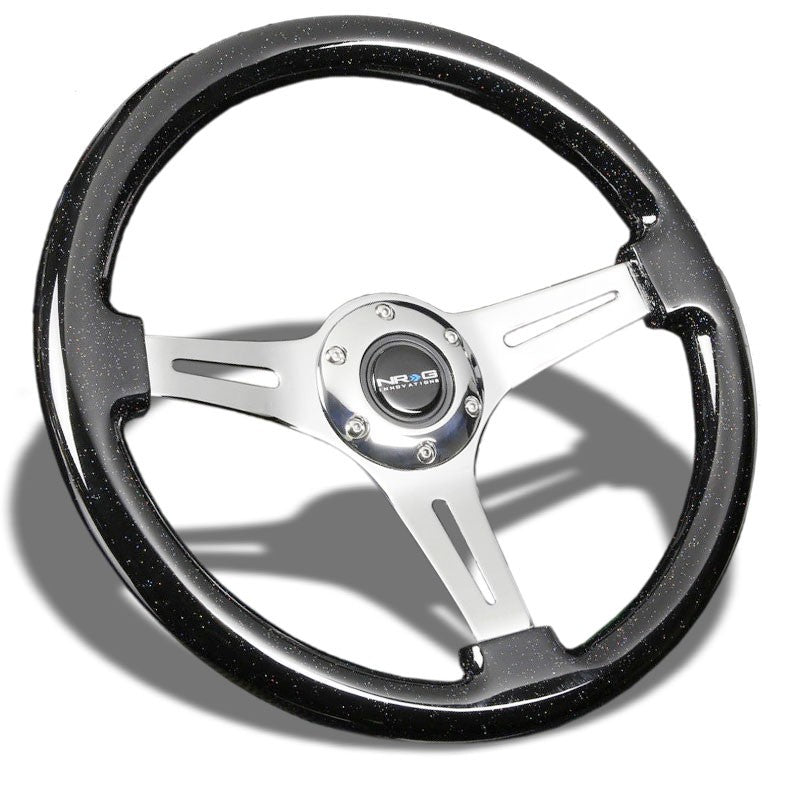 Black Wood Grain/Black Slit Holes 350mm 2&quot; Deep ST-015CH-BSB NRG Steering Wheel-Interior-BuildFastCar