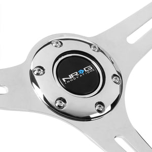 NRG Sparkle Black Wood Gain/Chrome Spokes Deep Dish 6-Bolt 350mm Steering Wheel-Interior-BuildFastCar