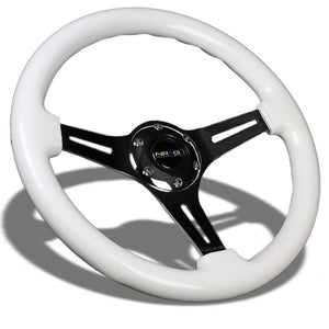 White Glow Green Wood Grain 350mm 2" Deep ST-015CH-GL NRG Steering Wheel+Horn-Interior-BuildFastCar
