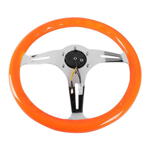 Neon Orange Wood/Chrome Slit Holes 350mm 2" Deep ST-015CH-NOR NRG Steering Wheel-Interior-BuildFastCar