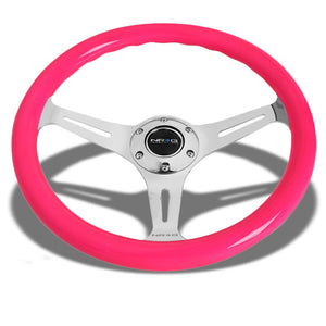 Neon Pink Wood Grain/Chrome Slit 350mm 2" Deep ST-015CH-NPK NRG Steering Wheel-Interior-BuildFastCar