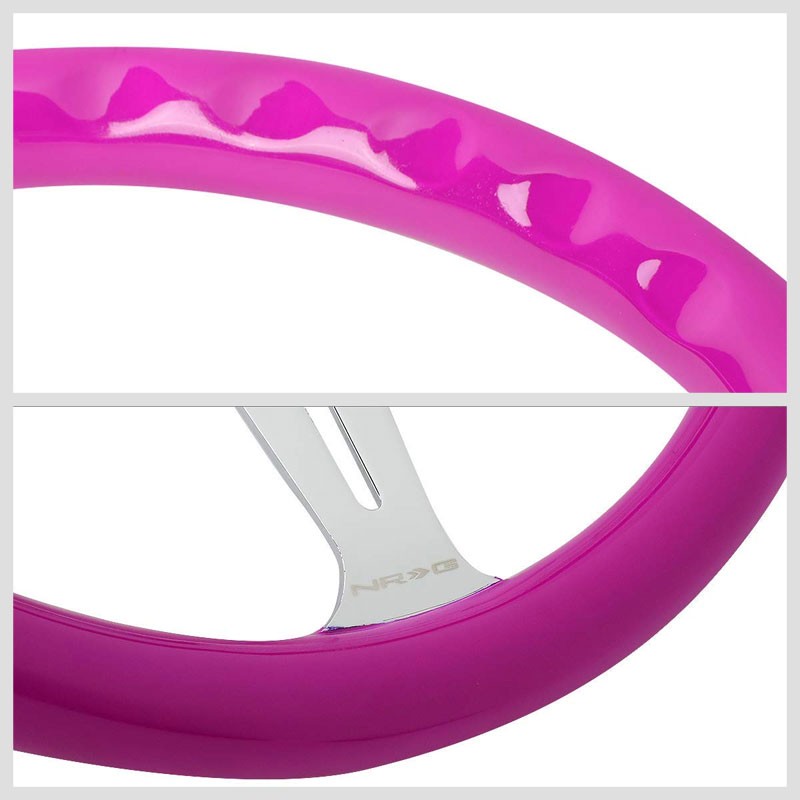 Neon Purple Wood/Chrome Slit Holes 350mm 2" Deep ST-015CH-NPP NRG Steering Wheel-Interior-BuildFastCar