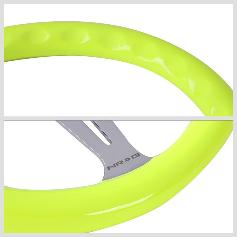 Neon Yellow Wood/Chrome Slit Holes 350mm 2" Deep ST-015CH-NYW NRG Steering Wheel-Interior-BuildFastCar