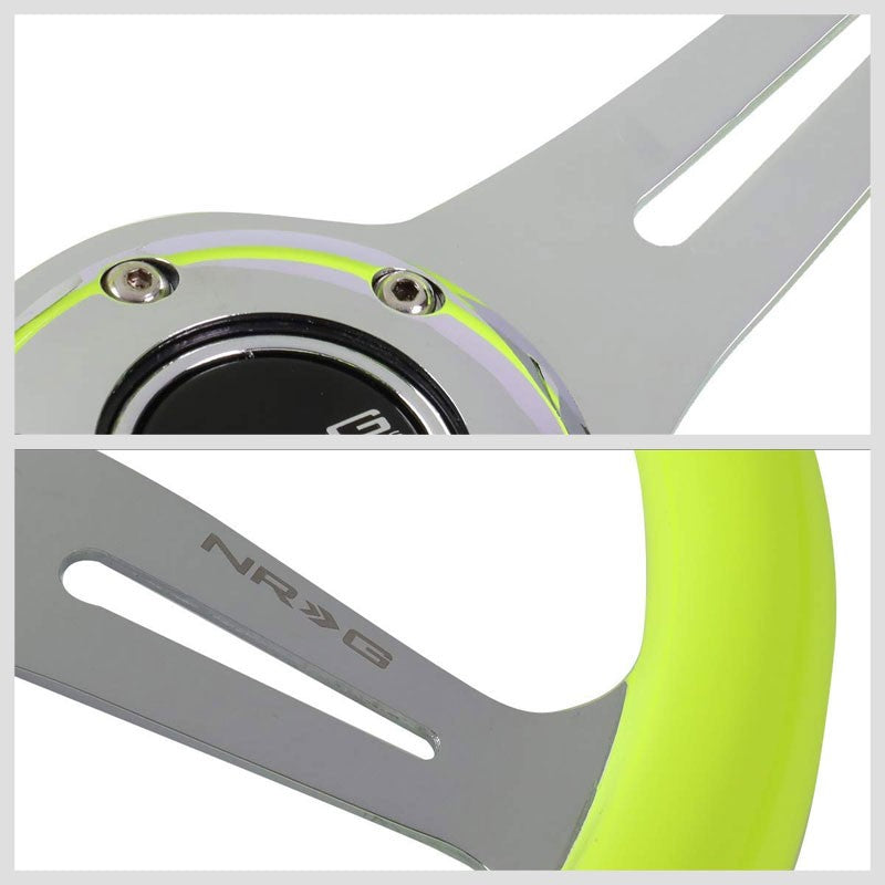 Neon Yellow Wood/Chrome Slit Holes 350mm 2" Deep ST-015CH-NYW NRG Steering Wheel-Interior-BuildFastCar