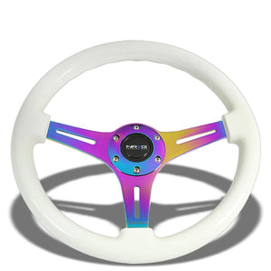 NRG White Wood Grain/Neo Chrome 3 Spokes Deep Dish 6-Bolt 350mm Steering Wheel-Interior-BuildFastCar