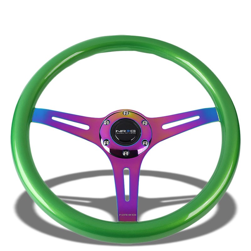 NRG Green Wood Gain/Neo Chrome 3 Spokes Deep Dish 6-Bolt 350mm Steering Wheel-Interior-BuildFastCar