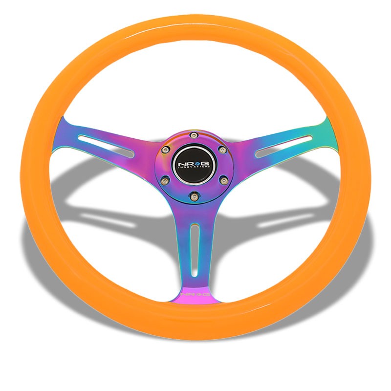 NRG 350mm Neo Orange/Neochrome 3-Spoke 6-Bolt Race Steering Wheel+Horn Button-Steering Wheels &amp; Accessories-BuildFastCar