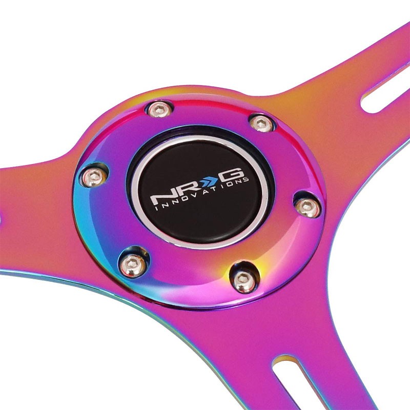 NRG 350mm Neo Orange/Neochrome 3-Spoke 6-Bolt Race Steering Wheel+Horn Button-Steering Wheels & Accessories-BuildFastCar