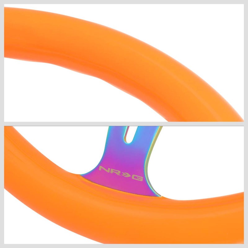 NRG 350mm Neo Orange/Neochrome 3-Spoke 6-Bolt Race Steering Wheel+Horn Button-Steering Wheels & Accessories-BuildFastCar