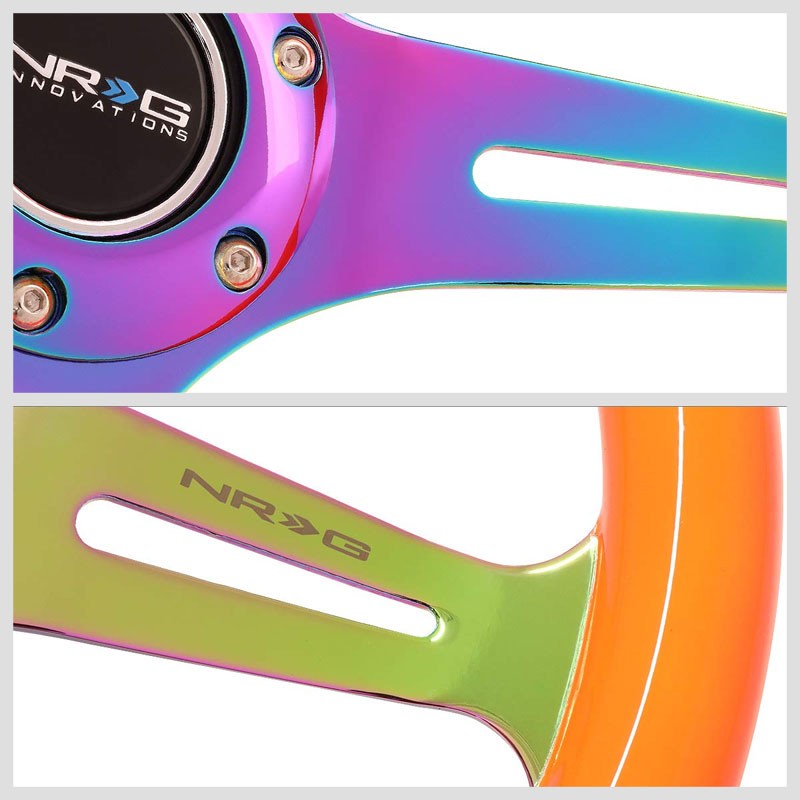 NRG 350mm Neo Orange/Neochrome 3-Spoke 6-Bolt Race Steering Wheel+Horn Button-Steering Wheels & Accessories-BuildFastCar