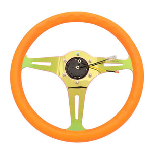 NRG 350mm Neo Orange/Neochrome 3-Spoke 6-Bolt Race Steering Wheel+Horn Button-Steering Wheels & Accessories-BuildFastCar