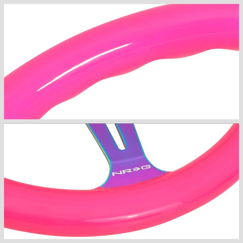 NRG 350mm Neo Pink/Neochrome 3-Spoke 6-Bolt Racing Steering Wheel+Horn Button-Steering Wheels & Accessories-BuildFastCar