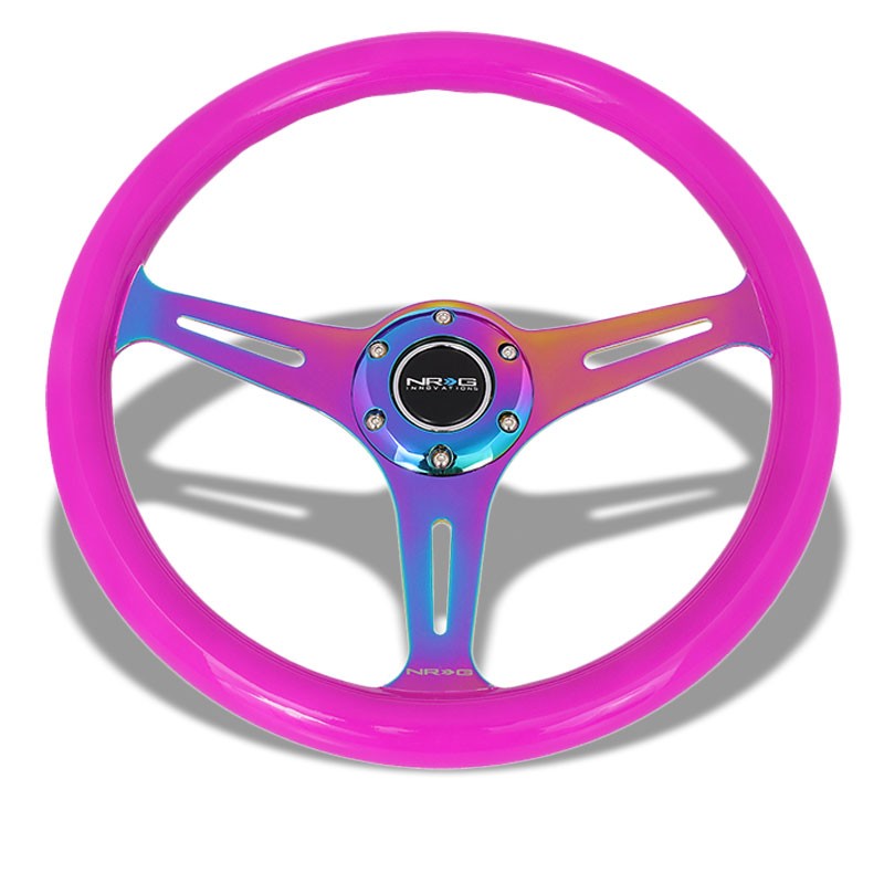 NRG 350mm Neo Purple/Neochrome 3-Spoke 6-Bolt Race Steering Wheel+Horn Button-Steering Wheels &amp; Accessories-BuildFastCar