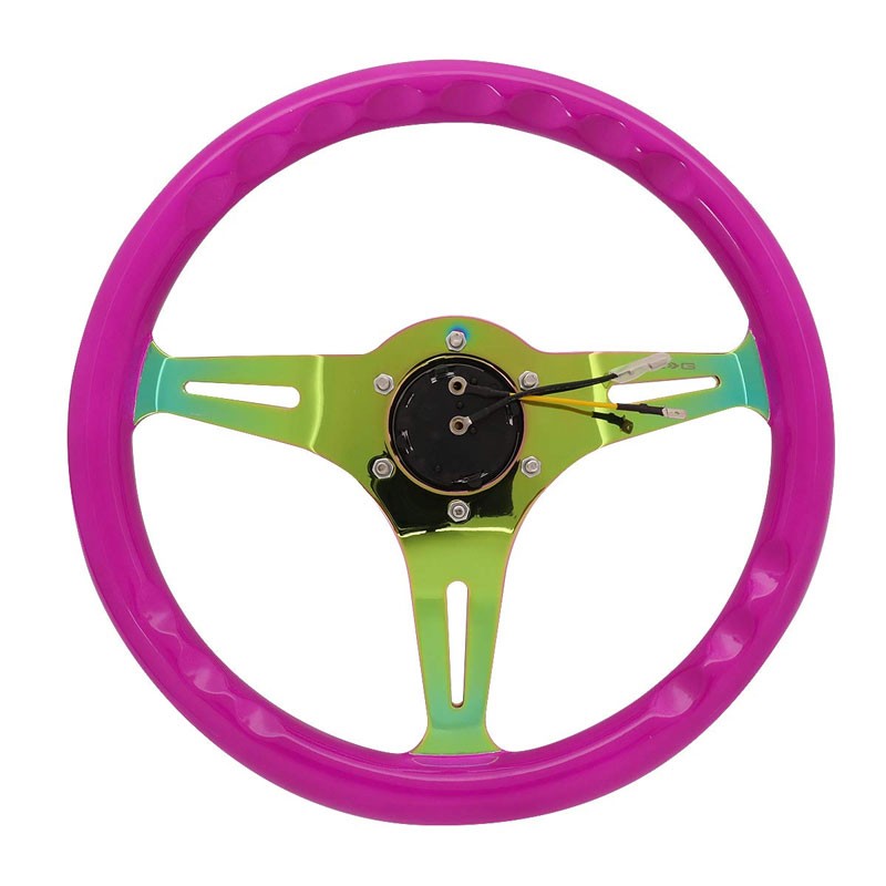 NRG 350mm Neo Purple/Neochrome 3-Spoke 6-Bolt Race Steering Wheel+Horn Button-Steering Wheels & Accessories-BuildFastCar