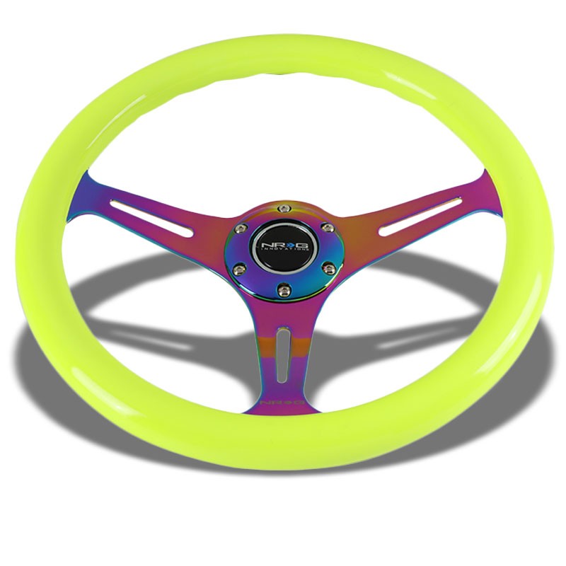 Neon Yellow Wood/Neo Chrome Slit 350mm 2" Deep ST-015MC-NYW NRG Steering Wheel-Interior-BuildFastCar