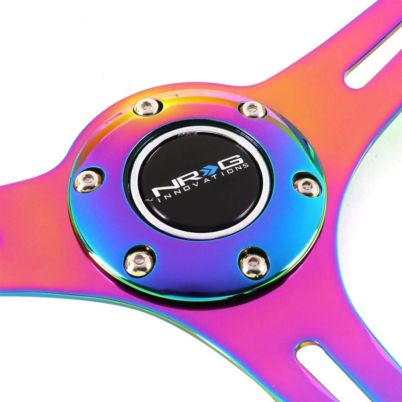 Neon Yellow Wood/Neo Chrome Slit 350mm 2" Deep ST-015MC-NYW NRG Steering Wheel-Interior-BuildFastCar