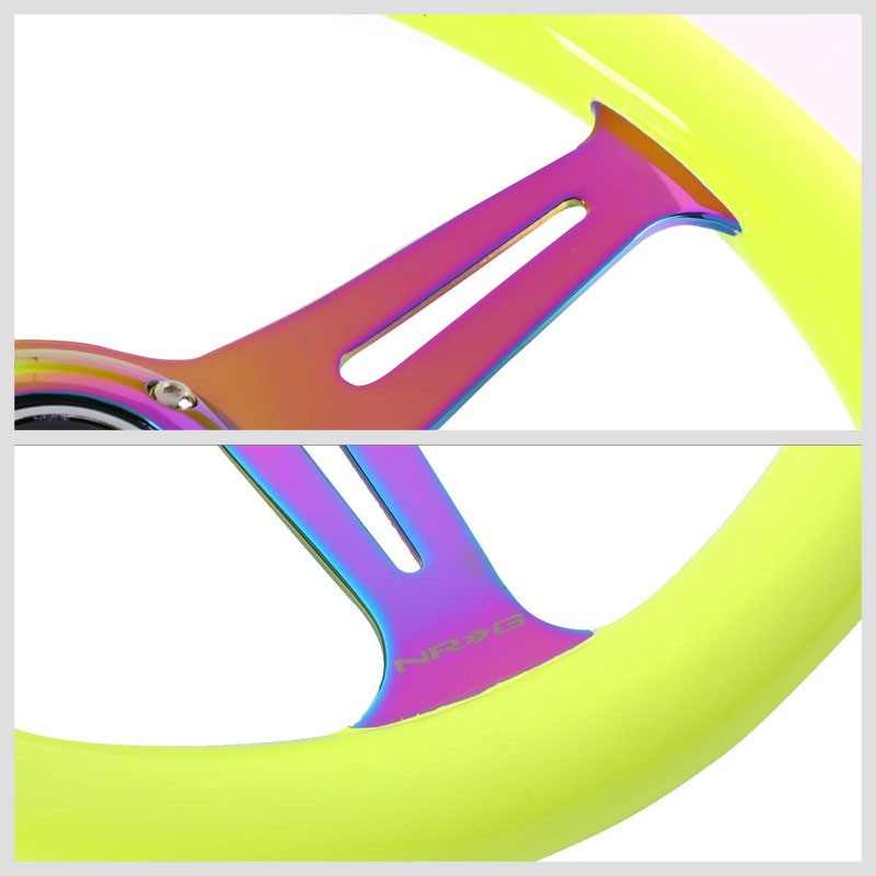 Neon Yellow Wood/Neo Chrome Slit 350mm 2" Deep ST-015MC-NYW NRG Steering Wheel-Interior-BuildFastCar