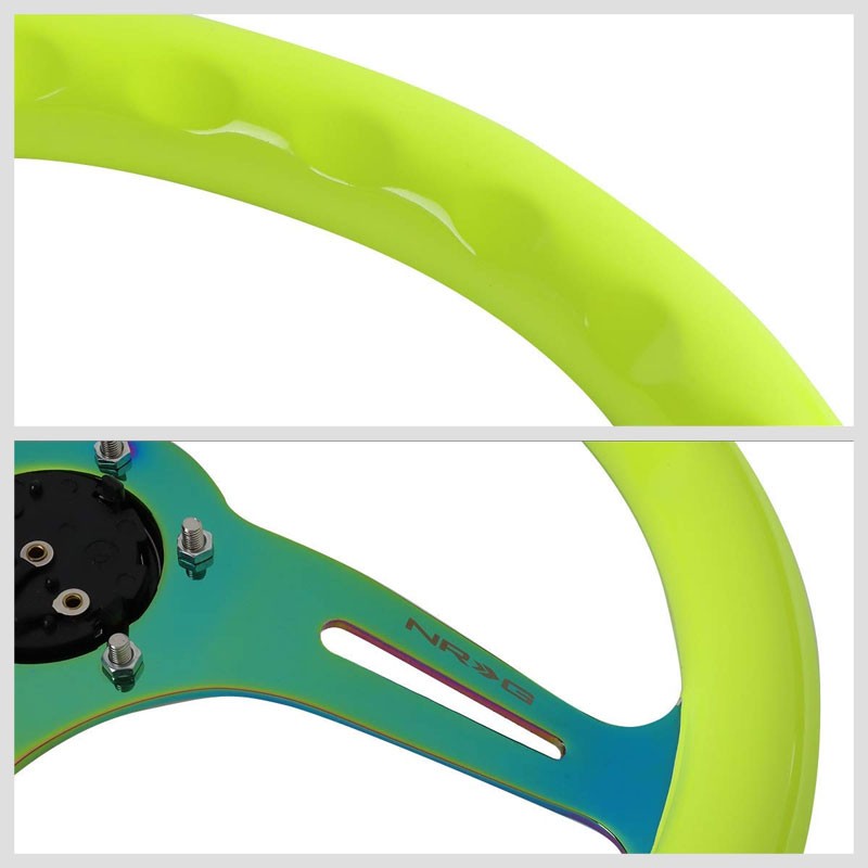 Neon Yellow Wood/Neo Chrome Slit 350mm 2" Deep ST-015MC-NYW NRG Steering Wheel-Interior-BuildFastCar