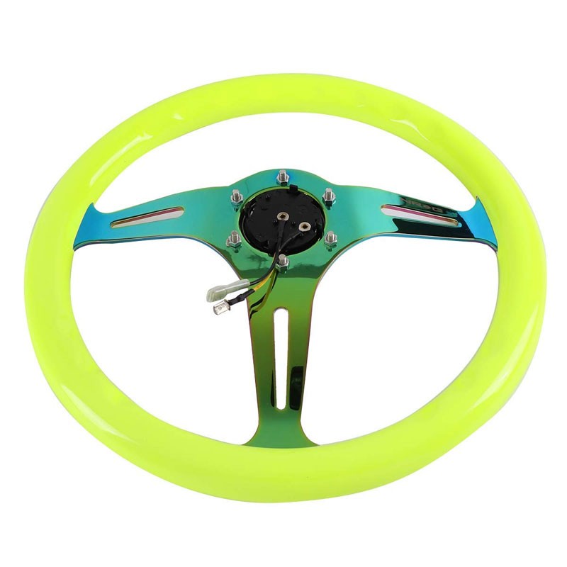 Neon Yellow Wood/Neo Chrome Slit 350mm 2" Deep ST-015MC-NYW NRG Steering Wheel-Interior-BuildFastCar