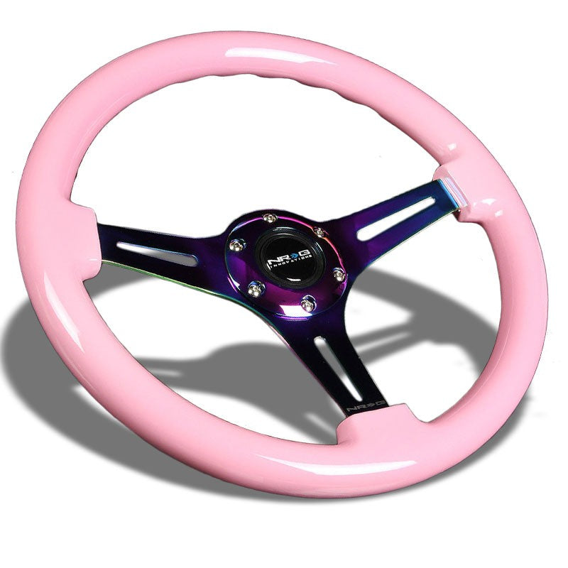 Pink Wood Grain/Neo Chrome Slit 350mm 2&quot; Deep ST-015MC-PK NRG Steering Wheel-Interior-BuildFastCar