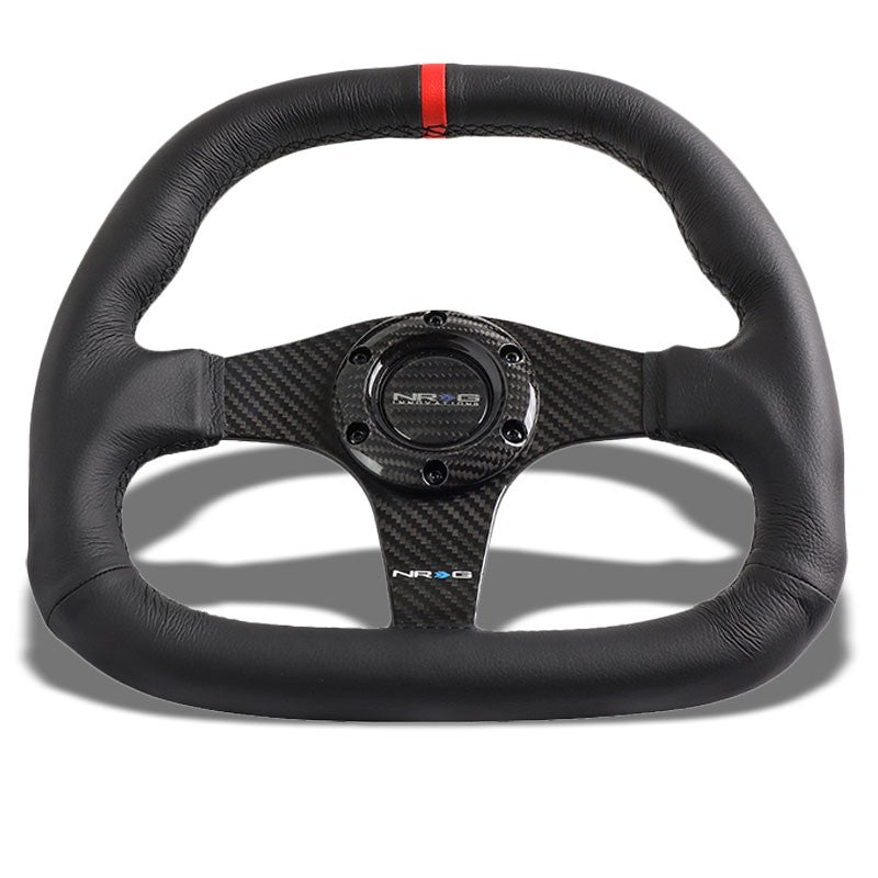Carbon Fiber/Red Stripe D-Shape Flat Bottom 320mm ST-019CF-R NRG Steering Wheel-Interior-BuildFastCar