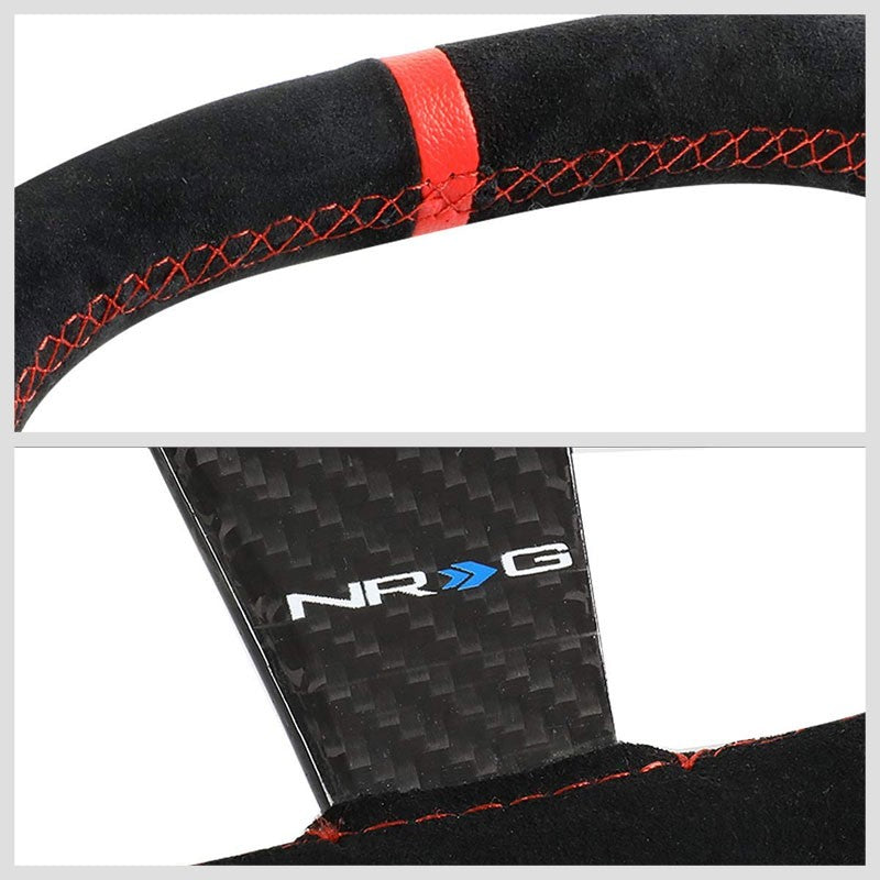 Black Suede/Carbon Fiber D-Shape Flat Bottom 320mm ST-019CF NRG Steering Wheel-Interior-BuildFastCar
